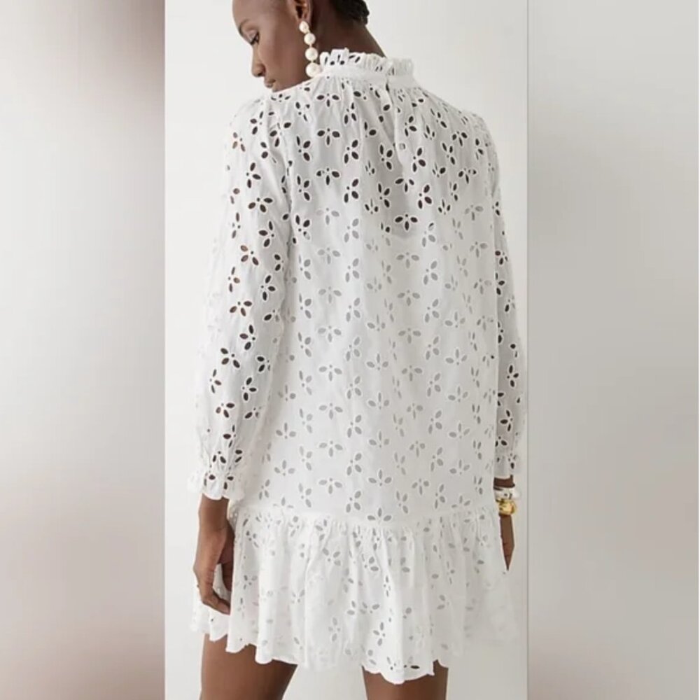 💫J.Crew Ruffled Mockneck Eyelet Mini Dress | NWT💫 - Picture 3 of 4